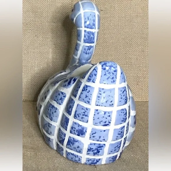 Blue White Tile Ceramic Duck Planter Candy Dish Rustic Country Cottage Farm Core - Picture 3 of 9